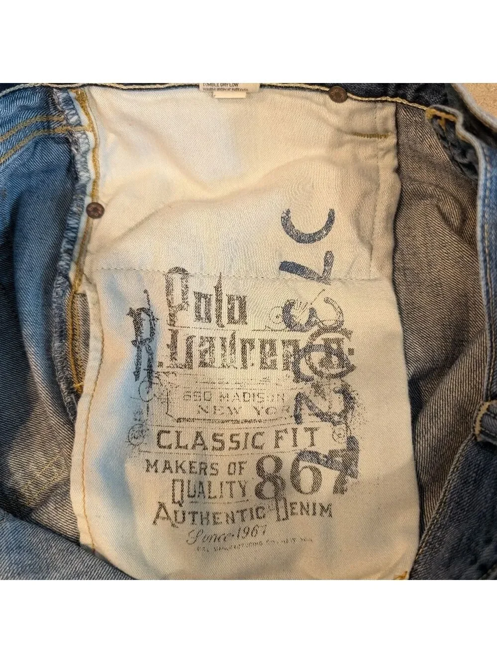 Polo Ralph Lauren 650 Madison Ave Classic Fit 100% Cotton Jeans 38 X 31